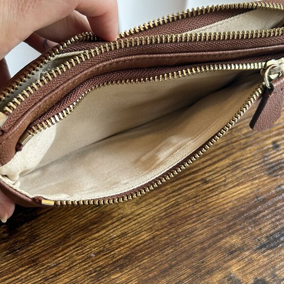 Jason Wu Leather Wristlet Double Wallet Strap Cognac Brown Tan - Picture 7 of 9